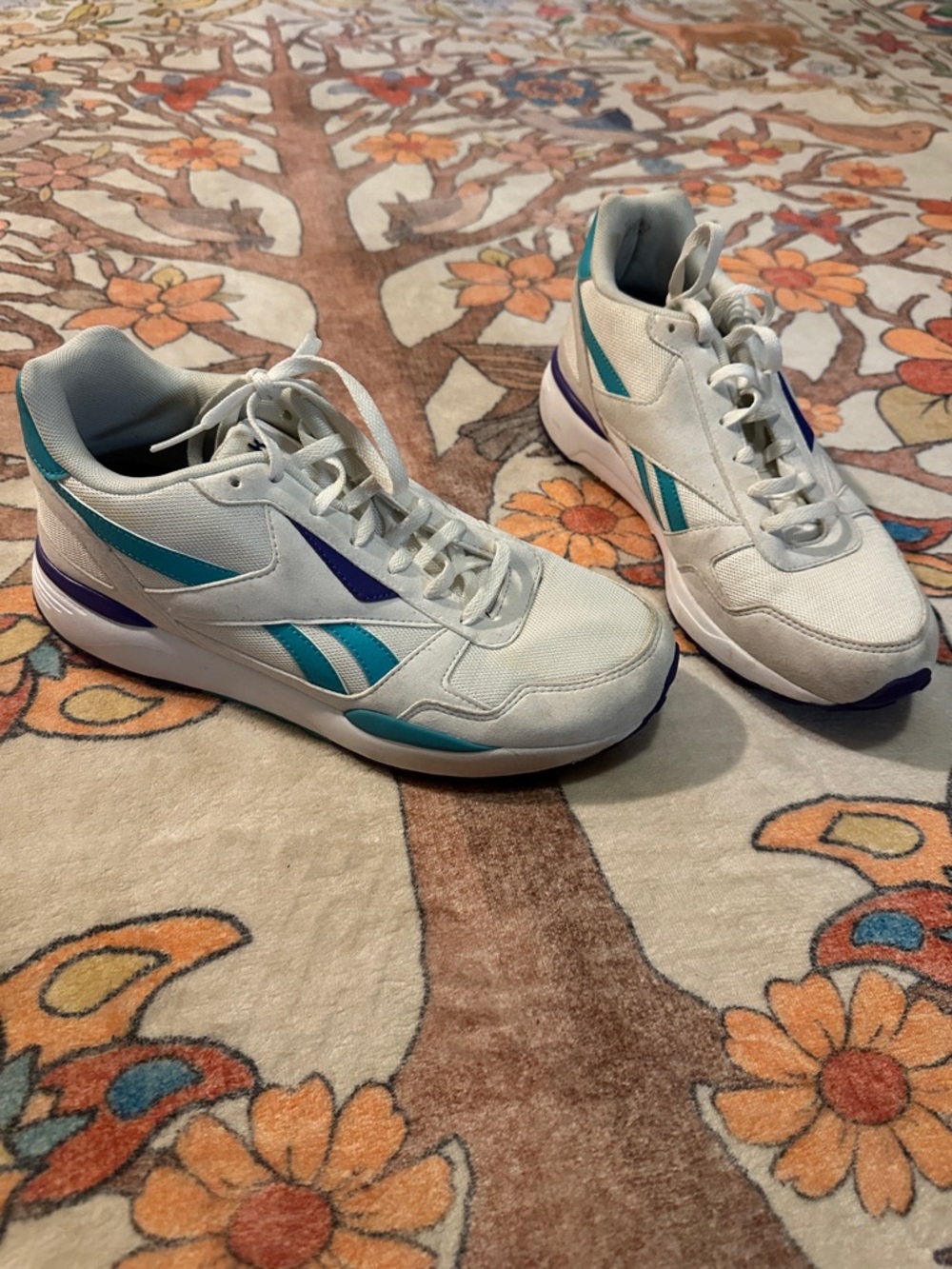 Reebok White Sneakers with Teal & Purple Accents
